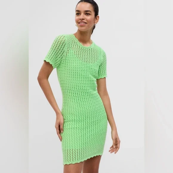 neon green crochet dress SHINE BRIGHT CROCHET SEQUIN MAXI DRESS IN GREEN main image 1